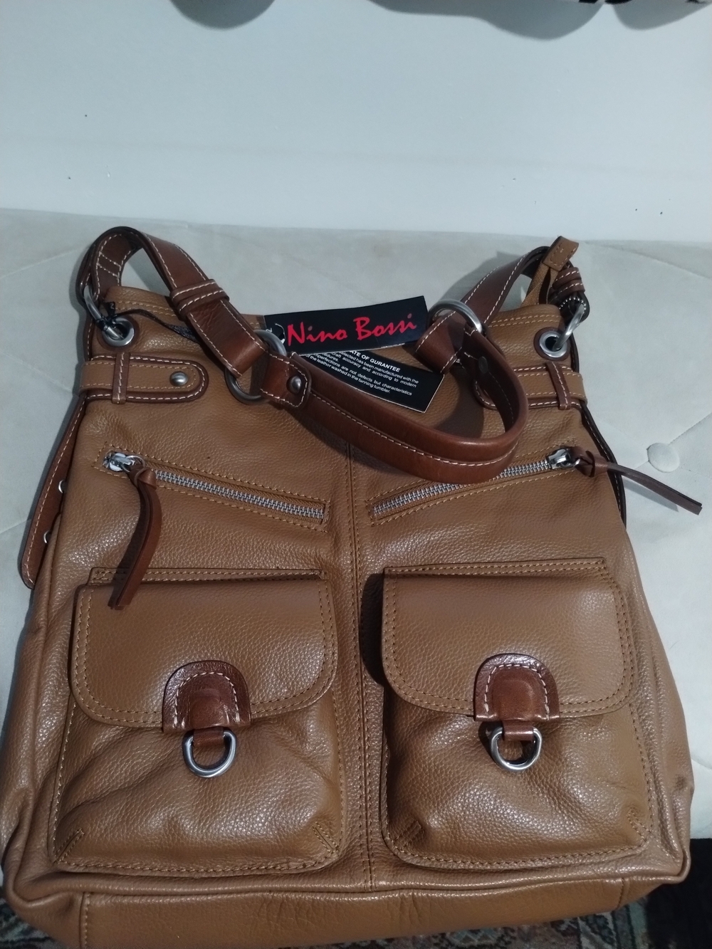 ✨ NWT Nino Bossi Echo Genuine Leather Multi-Pocket Shoulder Bag • Caramel Cognac
